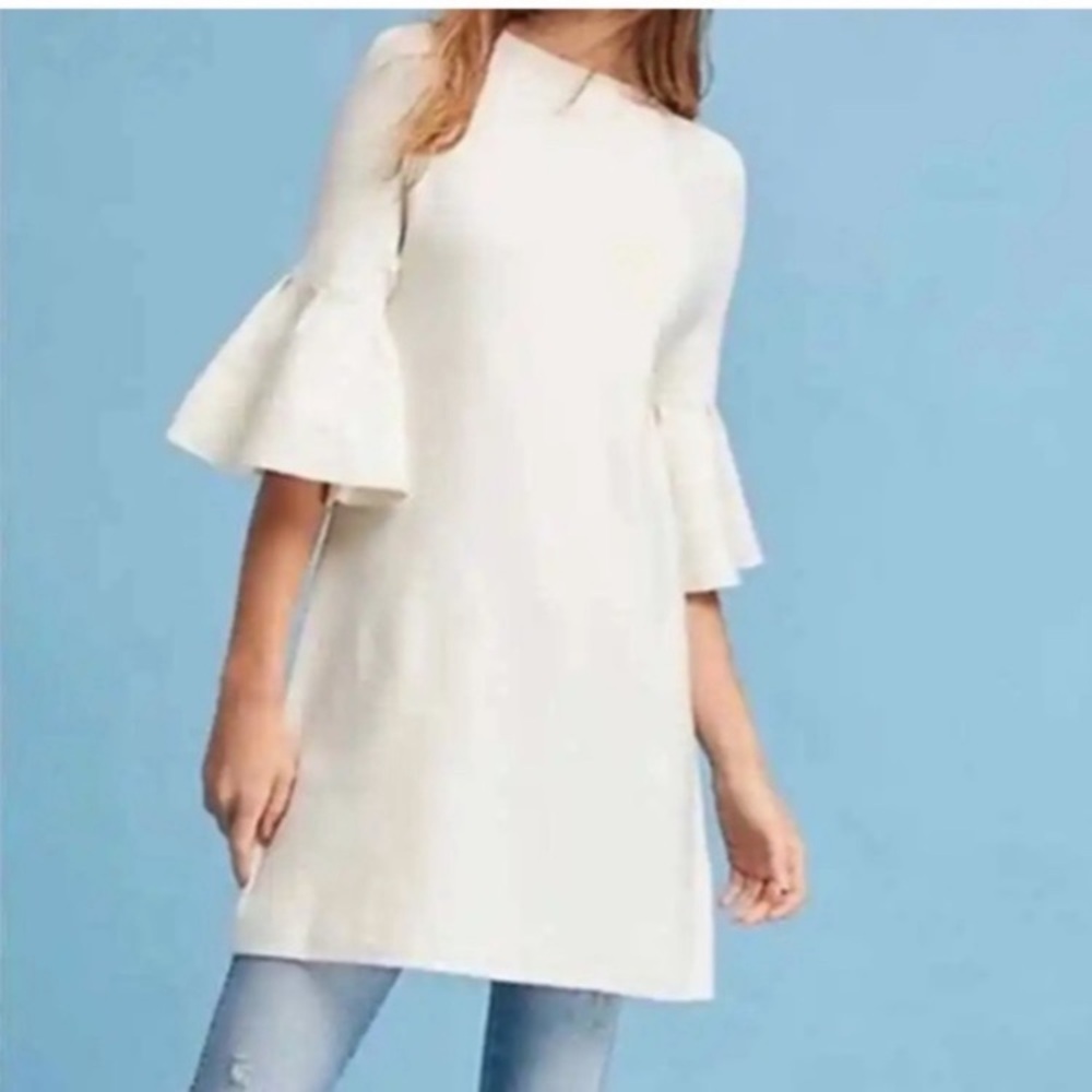 Anthropologie Chester Bell Sleeve Tunic Sweater Size Small Stretch Knit Cream